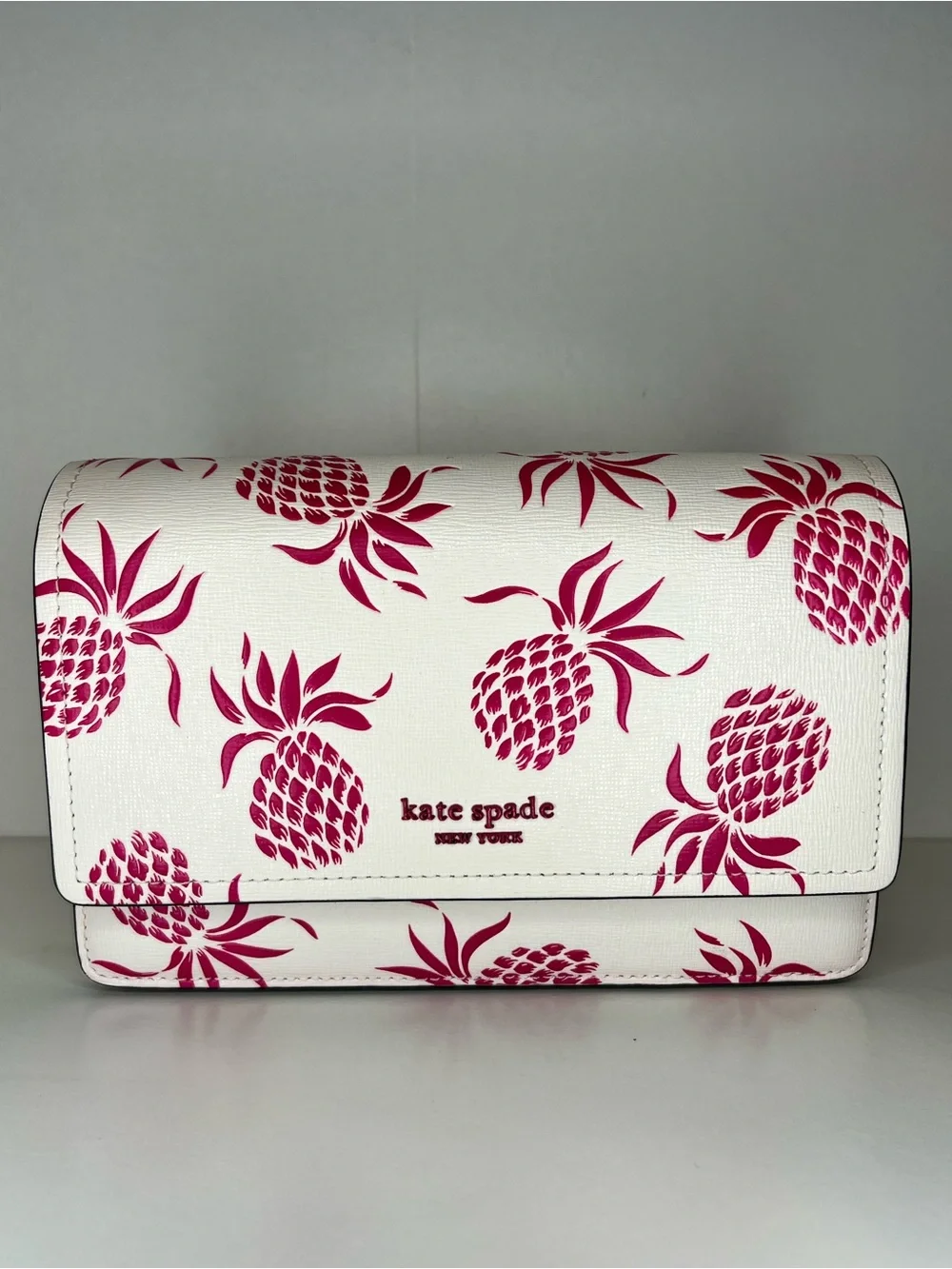 kate spade Morgan Flap Chain Wallet Crossbody with Pink Pineapples